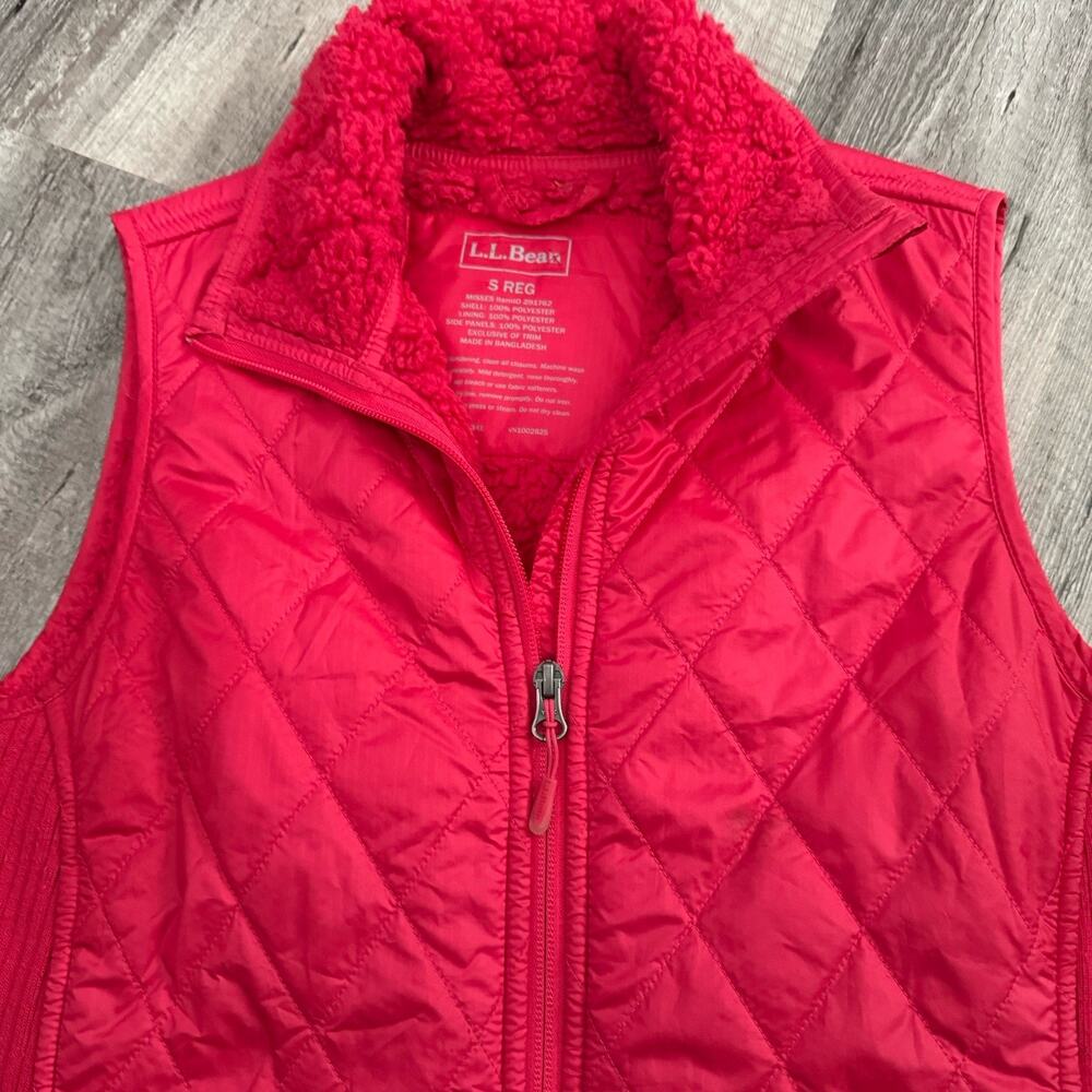 LL Bean Vest Womens Small Red Sherpa Fleece Lined Quilted Vest Full-Zip Pockets